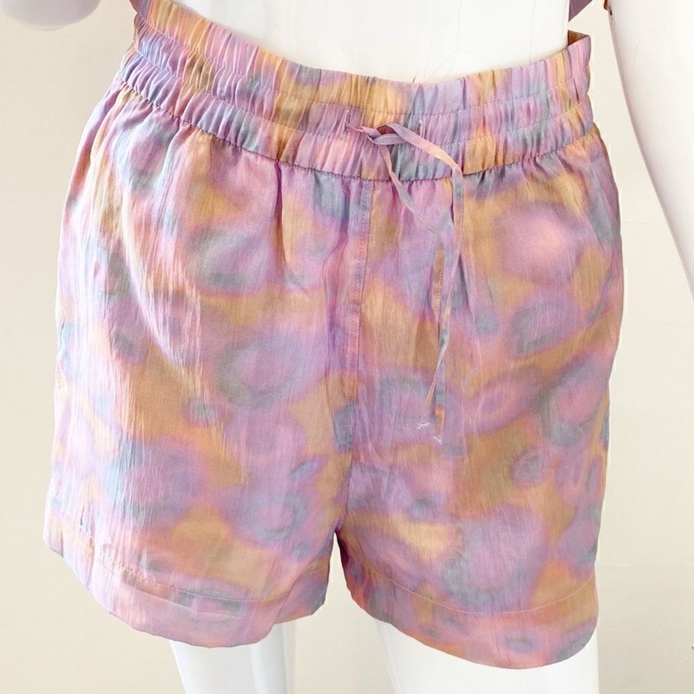& Other Stories Pastel Watercolor Print Elastic Drawstring Waist Shorts Size 0